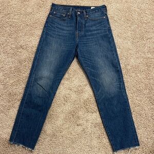 Levi's Blue Raw Hem Wedgie Fit Jeans with White Oak Cone Denim